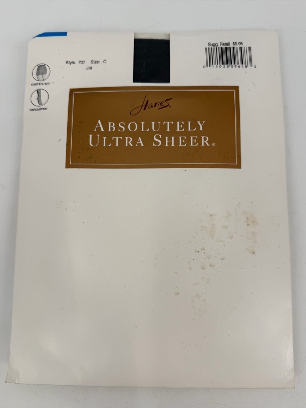 Hanes Pantyhose sz C Absolutely Ultra Sheer VTG Jet Black Style 707 Control Top